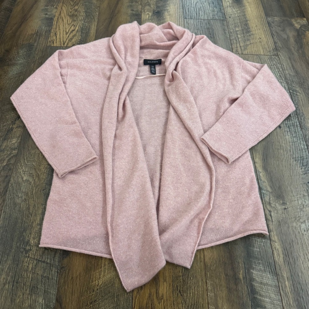 Halogen Womens Pink 100% Cashmere Draped Open Front Waterfall Cardigan One Size